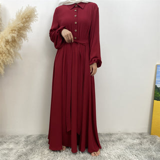 6771#  Eid Front Open Button Attach With Belt High Quality Woman Fahsion Muslim Dress 服装 CHAOMENG chaomeng.myshopify.com Red（红色） / S (5'0-5'1) Red（红色） S (5'0-5'1) 
