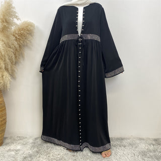 1402#  Latest Eid Abaya Simple Luxury Diamond Pearls With Side Pockets With Front Belt Women