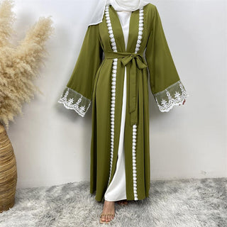 1405# Beautiful premium nida open abaya with white lace and pockets in spring colors for islamic muslim ladies 服装 CHAOMENG chaomeng.myshopify.com 