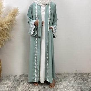 1405# Beautiful premium nida open abaya with white lace and pockets in spring colors for islamic muslim ladies 服装 CHAOMENG chaomeng.myshopify.com 