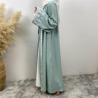 1405# Beautiful premium nida open abaya with white lace and pockets in spring colors for islamic muslim ladies 服装 CHAOMENG chaomeng.myshopify.com 