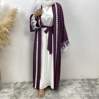 1405# Beautiful premium nida open abaya with white lace and pockets in spring colors for islamic muslim ladies 服装 CHAOMENG chaomeng.myshopify.com 