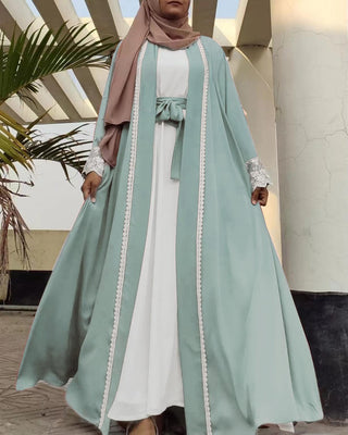 1405# Beautiful premium nida open abaya with white lace and pockets in spring colors for islamic muslim ladies 服装 CHAOMENG chaomeng.myshopify.com 