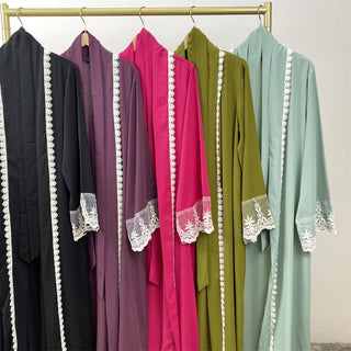 1405# Beautiful premium nida open abaya with white lace and pockets in spring colors for islamic muslim ladies 服装 CHAOMENG chaomeng.myshopify.com Lowest Wholesale Price（$15） / S (5'0-5'1) Lowest Wholesale Price（$15） S (5'0-5'1) 