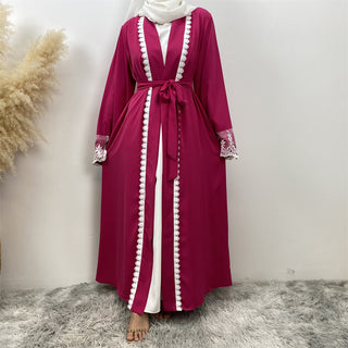 1405# Beautiful premium nida open abaya with white lace and pockets in spring colors for islamic muslim ladies 服装 CHAOMENG chaomeng.myshopify.com Rose red（玫红） / S (5'0-5'1) Rose red（玫红） S (5'0-5'1) 