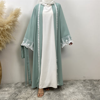 1405# Beautiful premium nida open abaya with white lace and pockets in spring colors for islamic muslim ladies 服装 CHAOMENG chaomeng.myshopify.com 