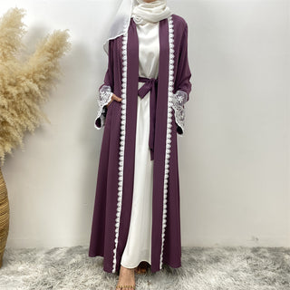 1405# Beautiful premium nida open abaya with white lace and pockets in spring colors for islamic muslim ladies 服装 CHAOMENG chaomeng.myshopify.com Purple（紫色） / S (5'0-5'1) Purple（紫色） S (5'0-5'1) 