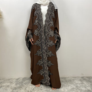 1417#  Modern Dubai Embroidery Big Cuff Nida Batwing Sleeve Modest Fashion Abaya