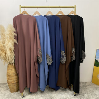 1417#  Modern Dubai Embroidery Big Cuff Nida Batwing Sleeve Modest Fashion Abaya 服装 CHAOMENG chaomeng.myshopify.com 
