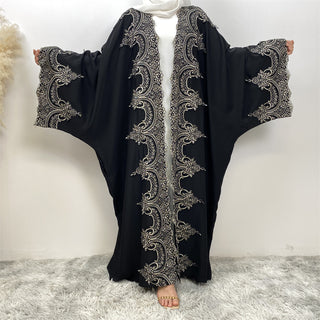 1417#  Modern Dubai Embroidery Big Cuff Nida Batwing Sleeve Modest Fashion Abaya 服装 CHAOMENG chaomeng.myshopify.com Black（黑色） / S（5'0-5'1） Black（黑色） S（5'0-5'1） 