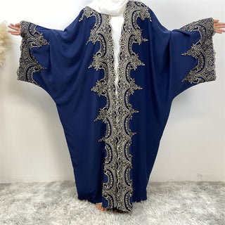 1417#  Modern Dubai Embroidery Big Cuff Nida Batwing Sleeve Modest Fashion Abaya 服装 CHAOMENG chaomeng.myshopify.com Navy（宝蓝） / S（5'0-5'1） Navy（宝蓝） S（5'0-5'1） 