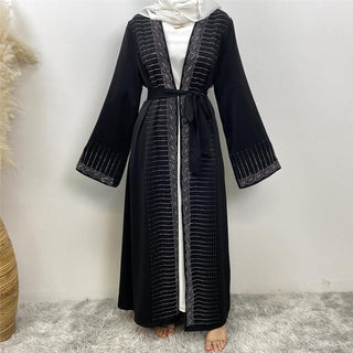 1421#  New Gorgeously Shiny Hot Drilling Diamond Loose Solid Color With Pockets Women Open Abaya 服装 CHAOMENG chaomeng.myshopify.com 