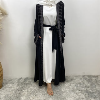 1421#  New Gorgeously Shiny Hot Drilling Diamond Loose Solid Color With Pockets Women Open Abaya 服装 CHAOMENG chaomeng.myshopify.com 