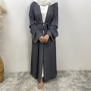 1421#  New Gorgeously Shiny Hot Drilling Diamond Loose Solid Color With Pockets Women Open Abaya 服装 CHAOMENG chaomeng.myshopify.com Grey （灰色） / S（5'0-5'1） Grey （灰色） S（5'0-5'1） 