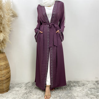 1421#  New Gorgeously Shiny Hot Drilling Diamond Loose Solid Color With Pockets Women Open Abaya 服装 CHAOMENG chaomeng.myshopify.com Purple（紫色） / S（5'0-5'1） Purple（紫色） S（5'0-5'1） 