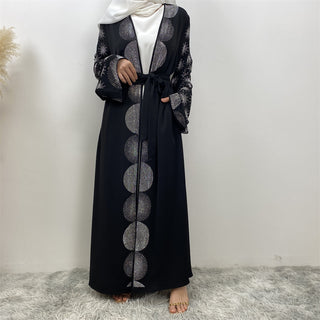 1423# Luxury Women Open Abaya Classic Black Sparkle Silver Hot Drilling Design With Pockets Latest Muslim 服装 CHAOMENG chaomeng.myshopify.com Black / S（5’0-5‘1） Black S（5’0-5‘1） 