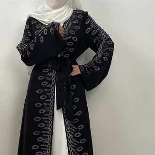 1424# Premium Modest for Muslim Women Nida Open Abaya with Sequins Black Long Coat with Side Pockets 服装 CHAOMENG chaomeng.myshopify.com 