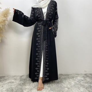 1424# Premium Modest for Muslim Women Nida Open Abaya with Sequins Black Long Coat with Side Pockets 服装 CHAOMENG chaomeng.myshopify.com Black （黑色） / S（5‘0-5‘1） Black （黑色） S（5‘0-5‘1） 