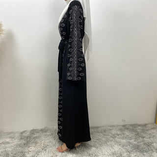1424# Premium Modest for Muslim Women Nida Open Abaya with Sequins Black Long Coat with Side Pockets 服装 CHAOMENG chaomeng.myshopify.com 