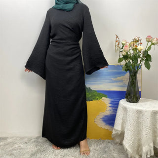 1436#  New Soft Linen Women's Dubai Modest Fashion Open Abaya Wrap Belt Kimono Wide Sleeve