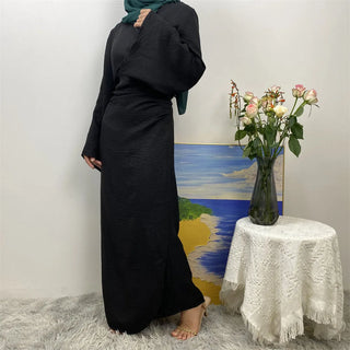 1436#  New Soft Linen Women's Dubai Modest Fashion Open Abaya Wrap Belt Kimono Wide Sleeve