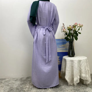 1436#  New Soft Linen Women's Dubai Modest Fashion Open Abaya Wrap Belt Kimono Wide Sleeve