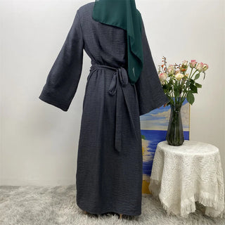 1436#  New Soft Linen Women's Dubai Modest Fashion Open Abaya Wrap Belt Kimono Wide Sleeve