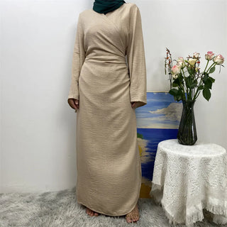 1436#  New Soft Linen Women's Dubai Modest Fashion Open Abaya Wrap Belt Kimono Wide Sleeve