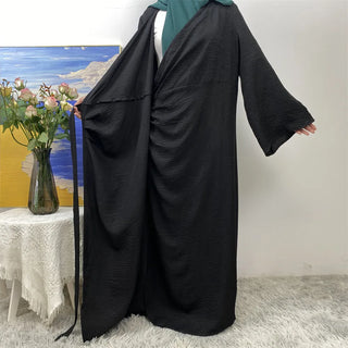 1436#  New Soft Linen Women's Dubai Modest Fashion Open Abaya Wrap Belt Kimono Wide Sleeve