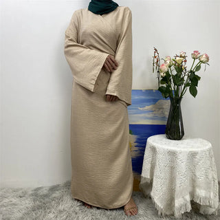 1436#  New Soft Linen Women's Dubai Modest Fashion Open Abaya Wrap Belt Kimono Wide Sleeve