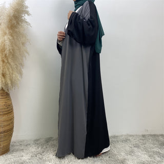 1438# Classy Latest Smooth Nida Material Two-Color Design Loose Sleeves Black Back Design Women Popular EID Open Abaya