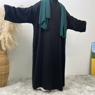 1438# Classy Latest Smooth Nida Material Two-Color Design Loose Sleeves Black Back Design Women Popular EID Open Abaya