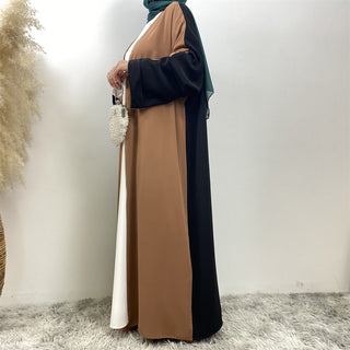 1438# Classy Latest Smooth Nida Material Two-Color Design Loose Sleeves Black Back Design Women Popular EID Open Abaya