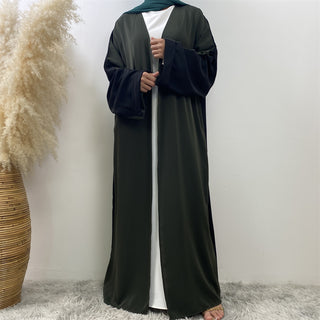 1438# Classy Latest Smooth Nida Material Two-Color Design Loose Sleeves Black Back Design Women Popular EID Open Abaya