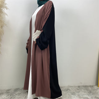 1438# Classy Latest Smooth Nida Material Two-Color Design Loose Sleeves Black Back Design Women Popular EID Open Abaya