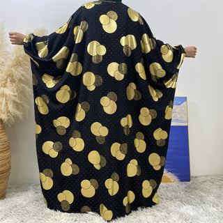 1442# Modest Fashion Black Batwing Sleeve Kaftan New Gold Printed Long Robe Open Cardigan For Muslim Ladies