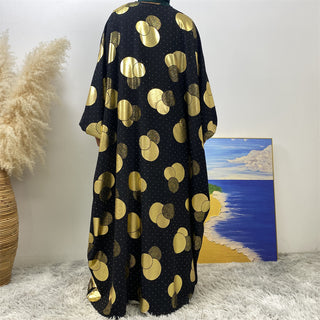 1442# Modest Fashion Black Batwing Sleeve Kaftan New Gold Printed Long Robe Open Cardigan For Muslim Ladies