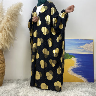 1442# Modest Fashion Black Batwing Sleeve Kaftan New Gold Printed Long Robe Open Cardigan For Muslim Ladies