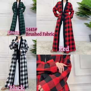 1443#  New Fashion Woman Brushed Fabric Plaid Pockets Muslim Islam Abaya