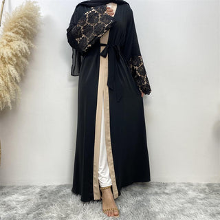 1502#High Quality Niad Embroidery Cardigan Islamic Clothing Abaya For EID - CHAOMENG MUSLIM SHOP