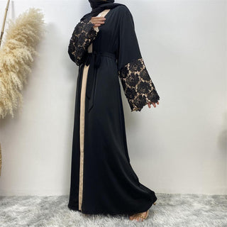 1502#High Quality Niad Embroidery Cardigan Islamic Clothing Abaya For EID - CHAOMENG MUSLIM SHOP