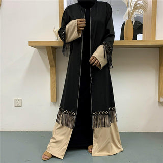 1505#Front Zipper Abaya Tassels Islamic Clothing Turkey Middle East Women Closed Abaya - CHAOMENG MUSLIM SHOP