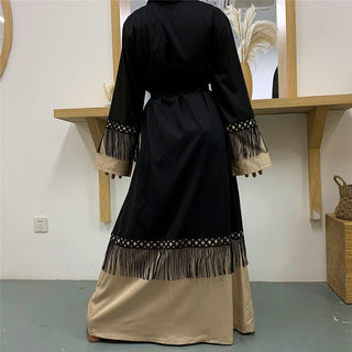 1505#Front Zipper Abaya Tassels Islamic Clothing Turkey Middle East Women Closed Abaya - CHAOMENG MUSLIM SHOP