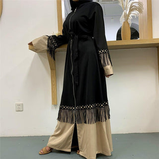 1505#Front Zipper Abaya Tassels Islamic Clothing Turkey Middle East Women Closed Abaya - CHAOMENG MUSLIM SHOP