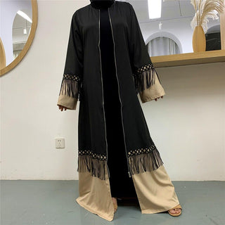 1505#Front Zipper Abaya Tassels Islamic Clothing Turkey Middle East Women Closed Abaya - CHAOMENG MUSLIM SHOP