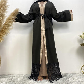 1513# Black Latest Embroidery Open abaya dress - CHAOMENG MUSLIM SHOP