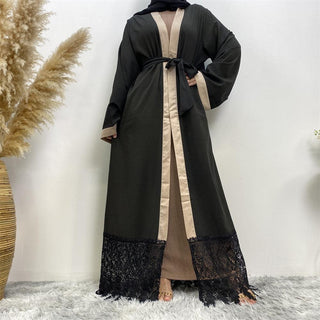 1513# Black Latest Embroidery Open abaya dress - CHAOMENG MUSLIM SHOP