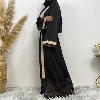 1513# Black Latest Embroidery Open abaya dress - CHAOMENG MUSLIM SHOP