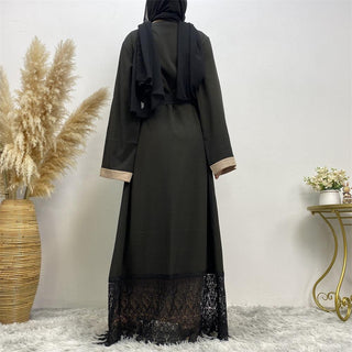 1513# Black Latest Embroidery Open abaya dress - CHAOMENG MUSLIM SHOP