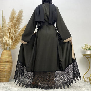 1513# Black Latest Embroidery Open abaya dress - CHAOMENG MUSLIM SHOP